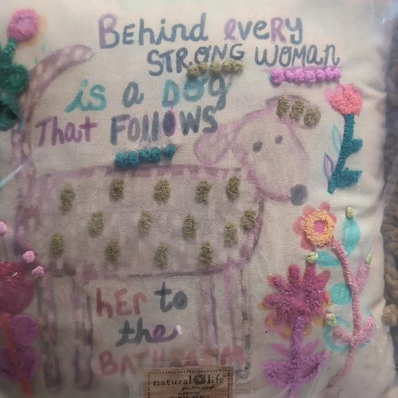 Natural Life Colorful Dog Embroidered Pillow - Picture 2 of 6